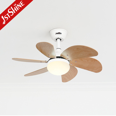 Decorative Small LED Ceiling Fan Modern 6 Wood Blade Smart Remote Control