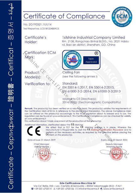 Trung Quốc 1stshine Industrial Company Limited Chứng chỉ