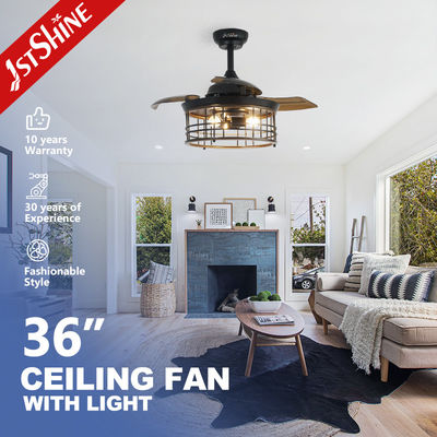 Giá tốt. 36 Inch Indoor Steel Cage E27 * 3 bóng đèn LED Ventilator trần vô hình với lưỡi dao kéo ra trực tuyến