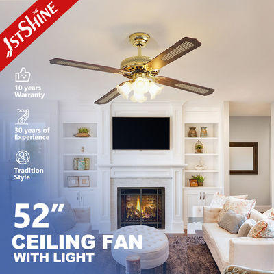 Giá tốt. 52 inch Classic Golden Ceiling Fan With Lamp and Remote Control Động cơ AC 4 Mdf Blade trực tuyến
